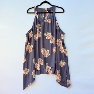 Torrid Womens 3 3X Purple Floral Tank Top Asymmetrical Hem Western‎ Boho Cottage